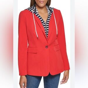 Women's Red DKNY Hooded Blazer Size 8